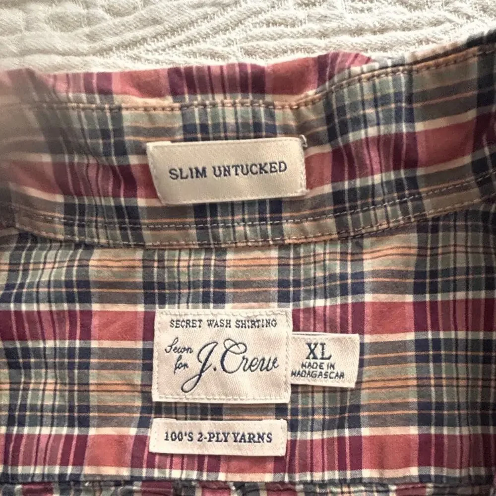 J. Crew Men's Casual Plaid Shirt - Red, Black, Gray, Brown
